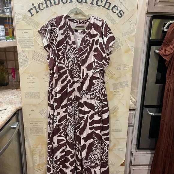 Anthropologie The Cassandra Maxi Dress Zebra Print Ruffled Hem Brown Motif - Picture 5 of 6